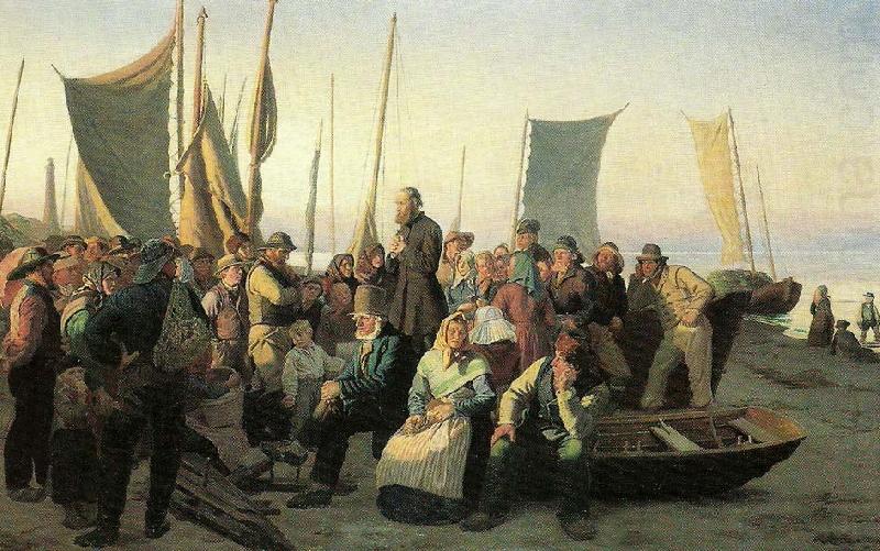 en laegpraedikant holder gudstjeneste pa skagen sonderstrand, Michael Ancher